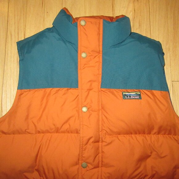 MENS LL BEAN VEST/PUFFER/ORANGE + GREEN/DOWNTEK/POCKETS/SIZE LARGE! - Picture 6 of 10